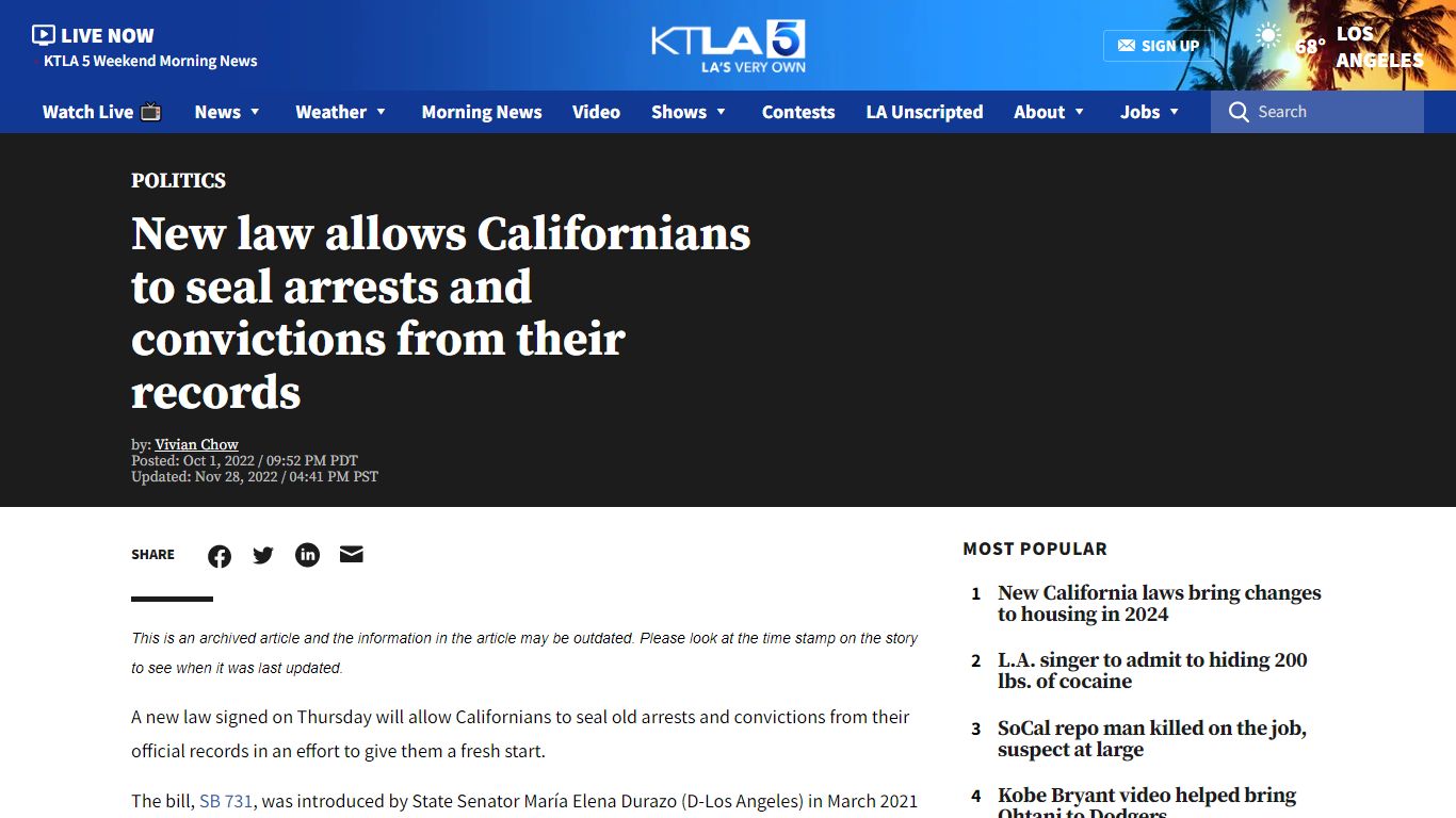 New law allows Californians to seal arrests and convictions from ... - KTLA